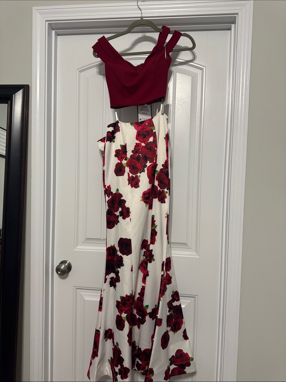 Teeze Me Red Crop Top with White Rose Print Skirt